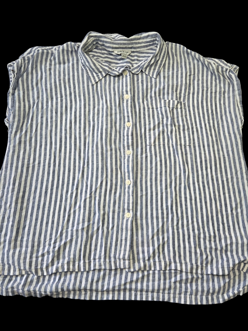 Orvis Blue White Striped Sleeveless Button-Down Shirt Linen Blend Extra Large